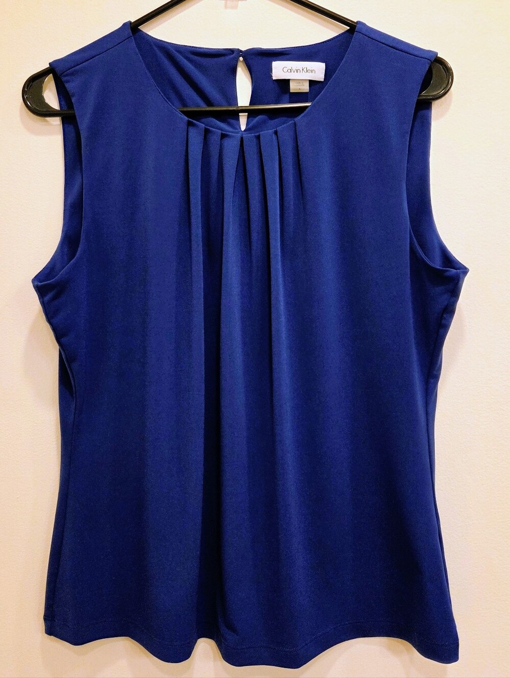 Calvin Klein Women's Large Royal Blue Pleated Sleeveless Blouse Shell Top L